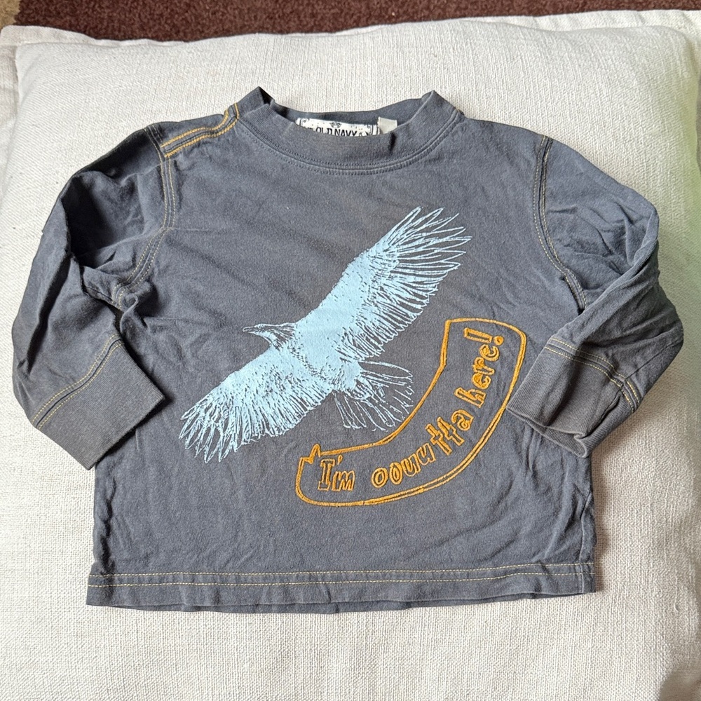 Old Navy Kids Charcoal Long Sleeve Tee with Bird Graphic